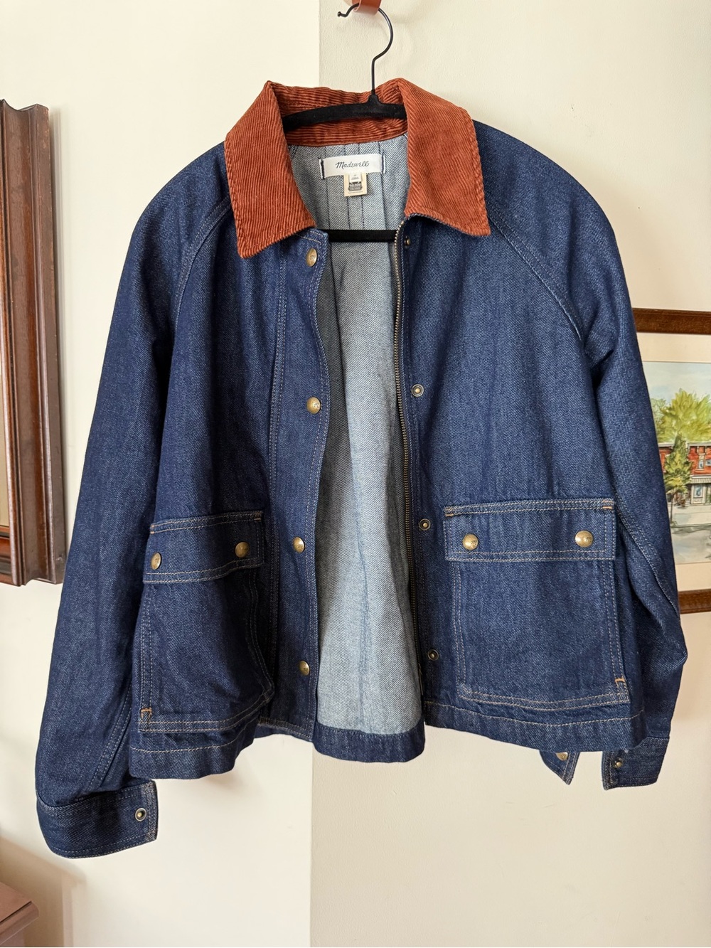 Madewell Indigo Denim Jacket with Rust Corduroy Collar
